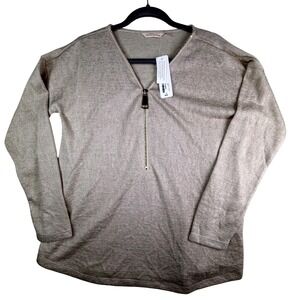 Soft Surroundings Valentina Zip Sweater Stone Knit V Neck Long Sleeve M